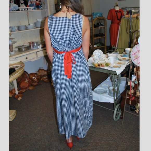 Vintage Gingham Dress USA Summer 4th of July Maxi - Picture 2 of 7
